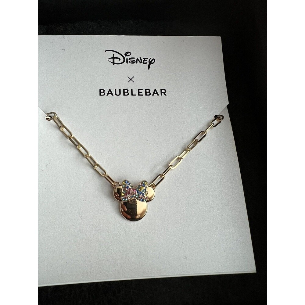 Disney X BAUBLEBAR Minnie Mouse Rhinestone Gold Mirror Pendant Necklace NEW
